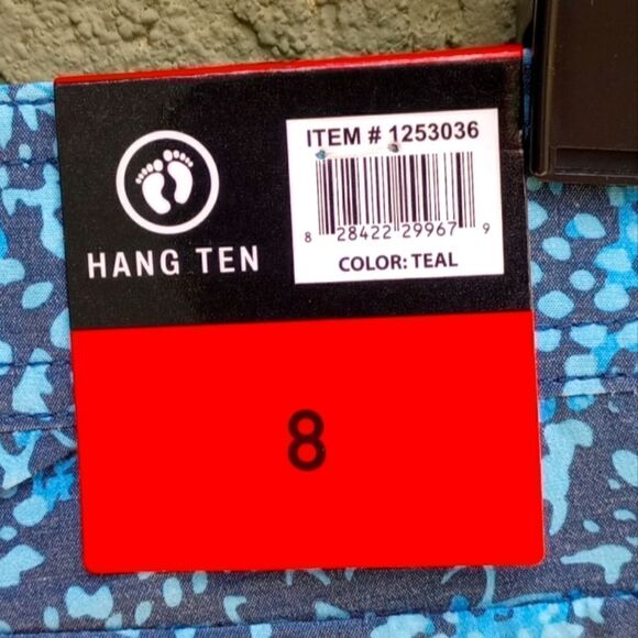 NEW HANG TEN Washed Out Teal/Blue Floral Abstract Men's Swim Boxer Trunks Size 8 - Picture 5 of 7